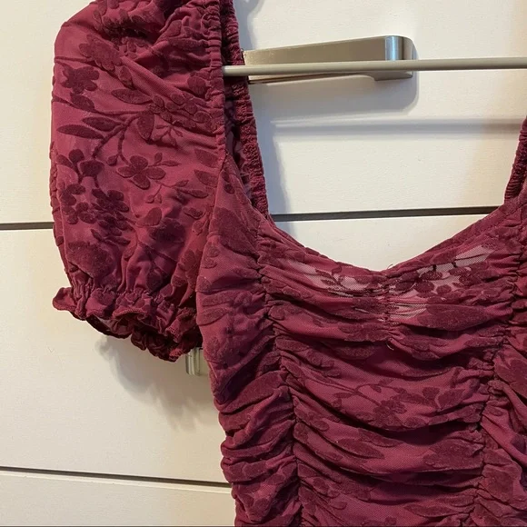 Madeline & Monroe Purple Floral Puff Sleeve Ruched Top Y2K - Picture 2 of 8